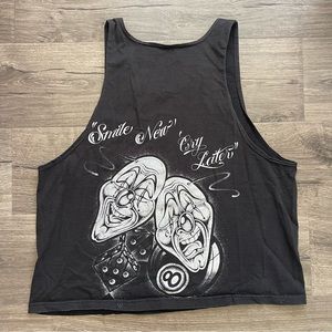 Smile Now Cry Later Faded Black Crop Boxy Tank Top Large Adult Unisex